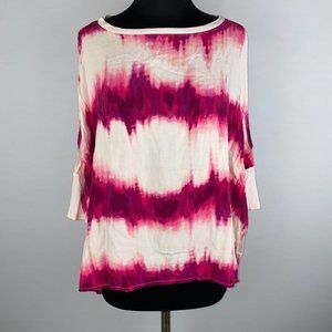 Juicy Couture Womens S Tie Dye Cold Shoulder Dolman Sleeve Oversized Rayon Top